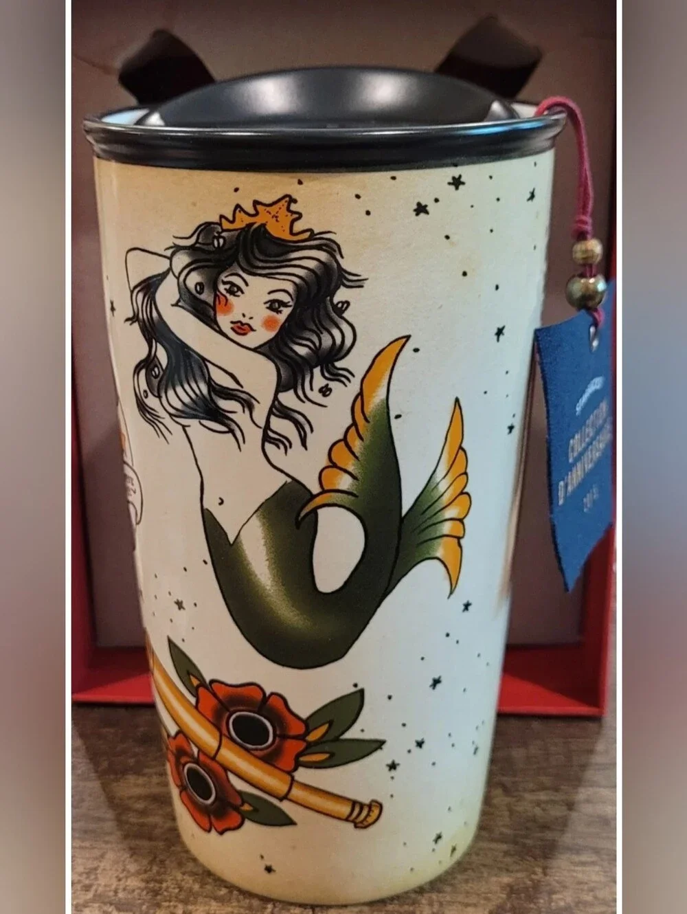 2015 Starbucks Dot Collection Siren Mermaid Sailor Tattoo Ceramic Travel NIB
